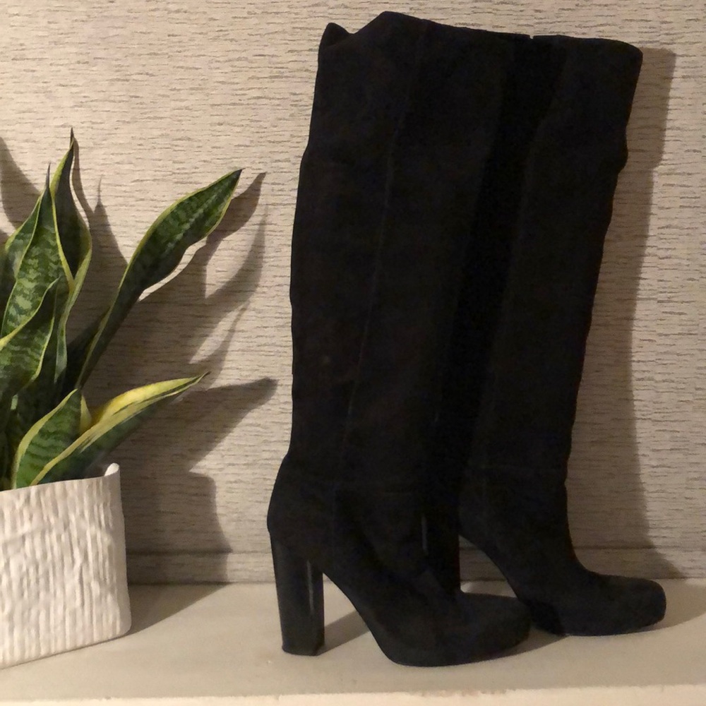 Knee high faux suede boots
